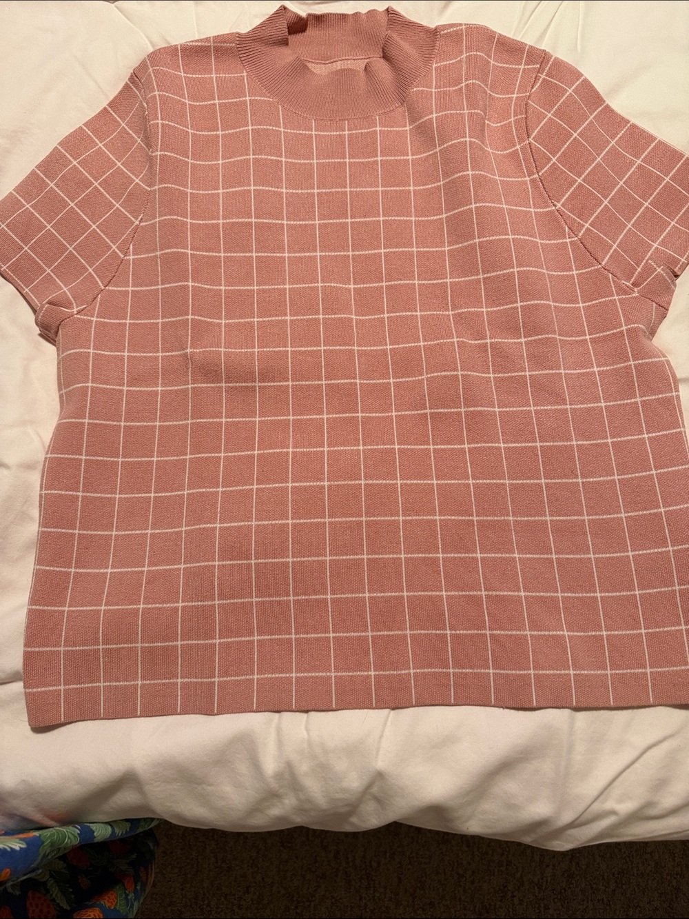 Maeve Rose Grid Short-Sleeve Knit Top